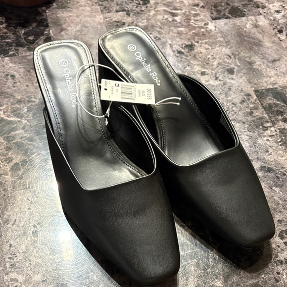 Ophelia Roe Shoes - Ophelia Rose Black Square-Toe Slip-On Mules